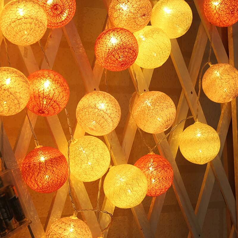 

20pcs Cotton Ball Bulb String Light, Yellow