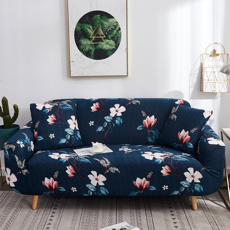 

1pc Flower Print Sofa Cover, Blue