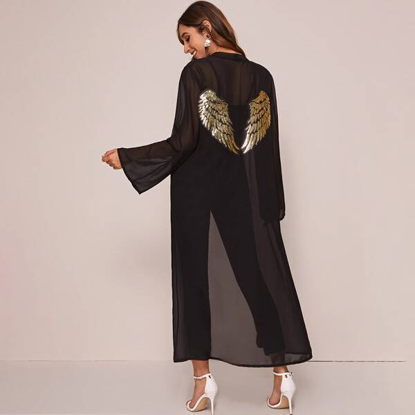 

Sequin Wing Patched Maxi Abaya, Black
