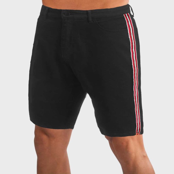 

Men Side Striped Button Fly Denim Shorts, Black