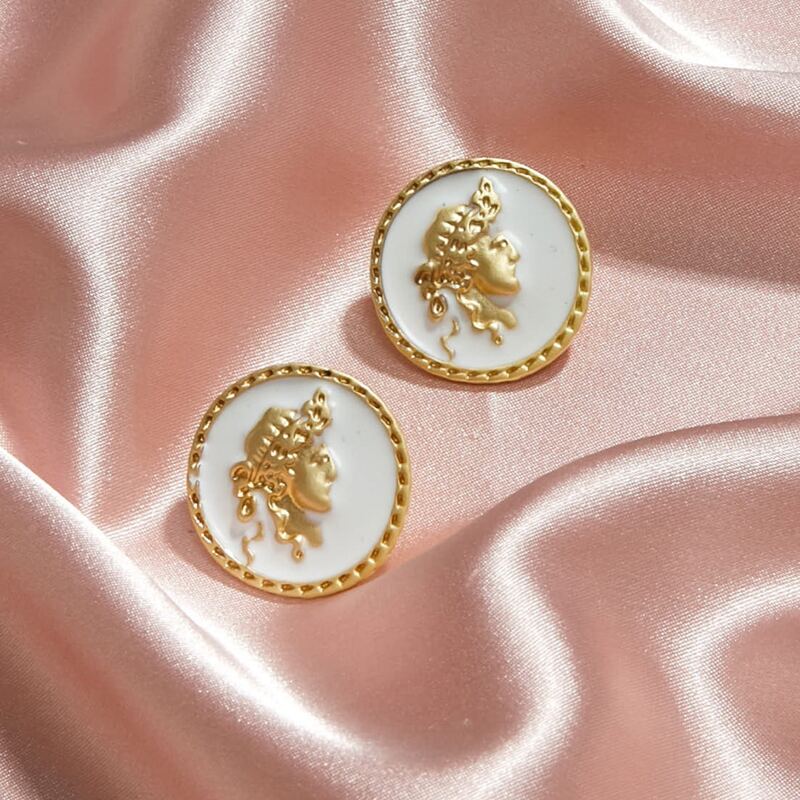 

1pair Coin Stud Earrings, Multicolor