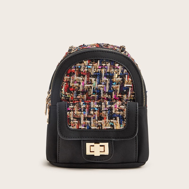 

Pocket Front Tweed Panel Backpack, Multicolor