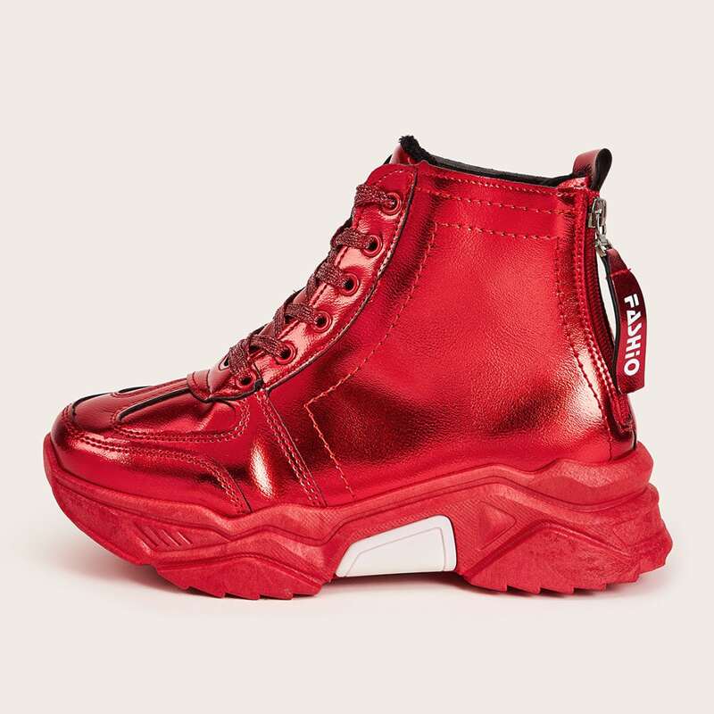 

Zip Back High Top Chunky Sneakers, Red