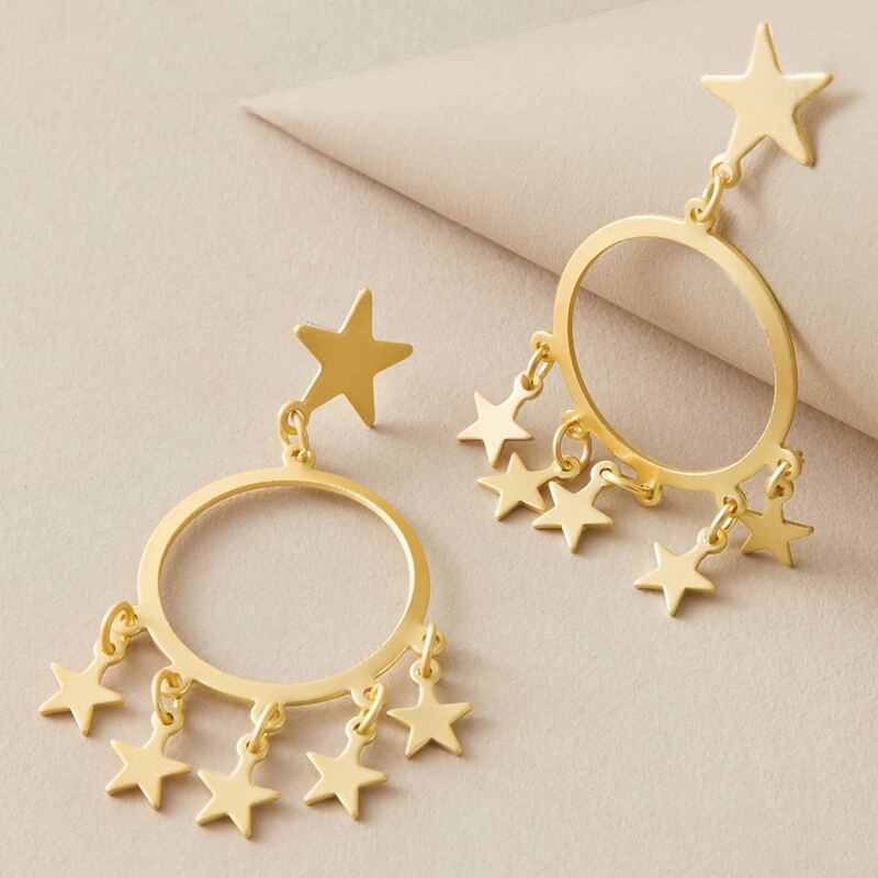 

1pair Star Hoop Drop Earrings, Gold