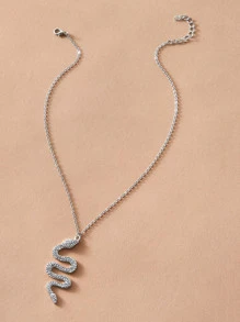 NAIZHU 1pc Fashionable Women's Serpentine Dance Shaped Alloy Pendant Necklace With Rhinestones, Perfect Gift For Couples - Silver - View 3