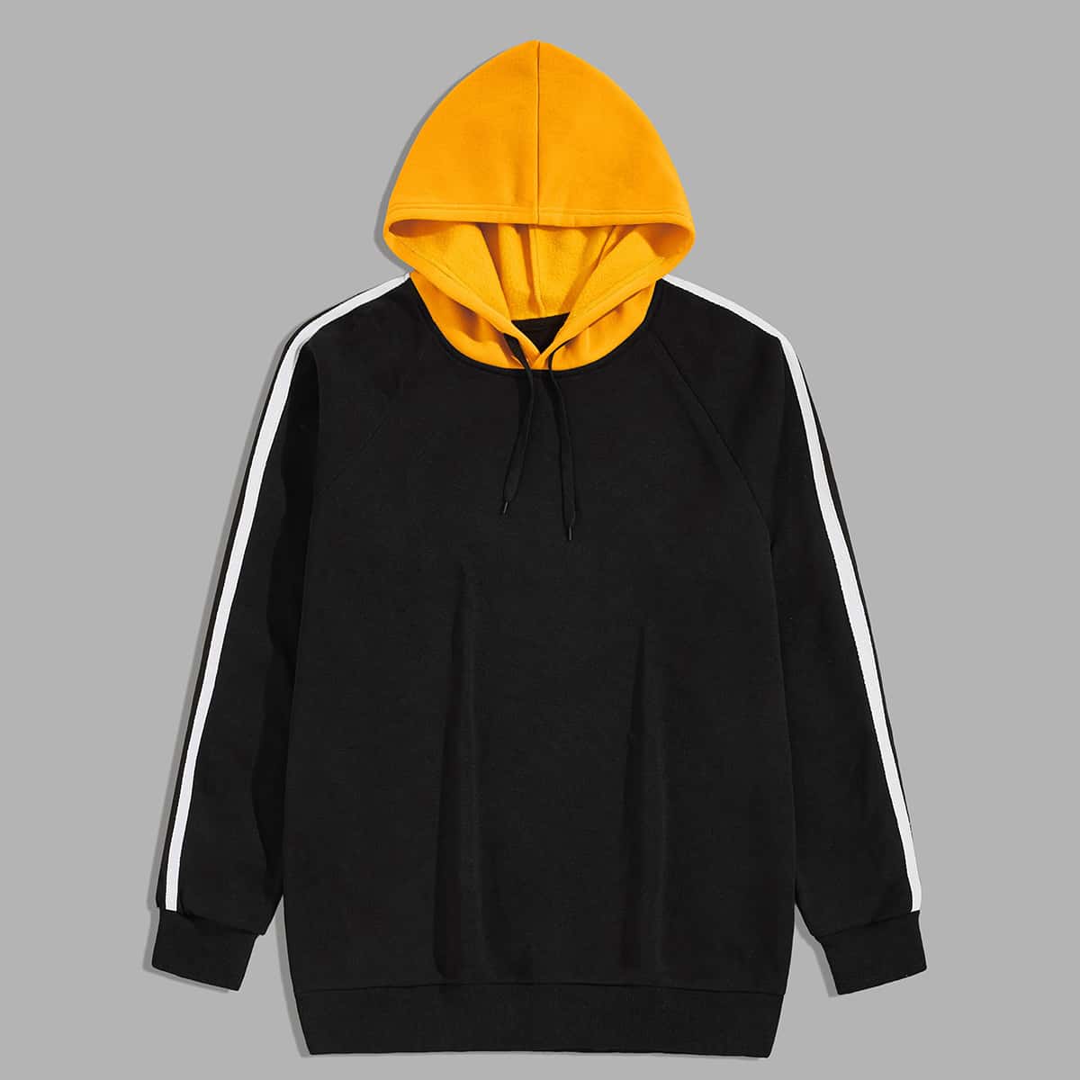 

Guys Side Stripe Drawstring Contrast Hoodie, Black
