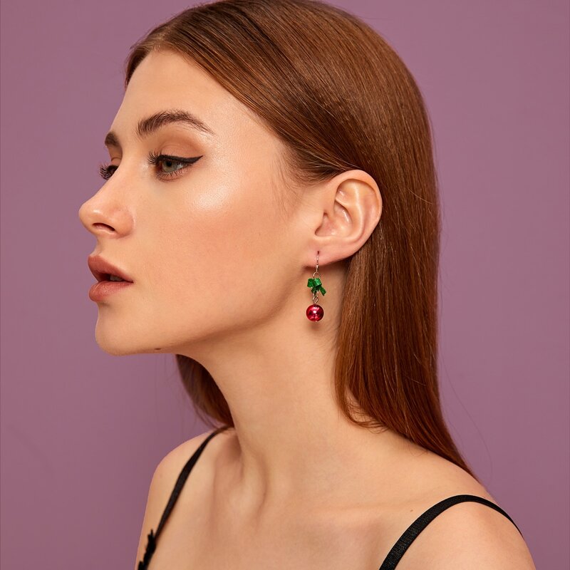 

1pair Bow & Ball Drop Earrings, Multicolor