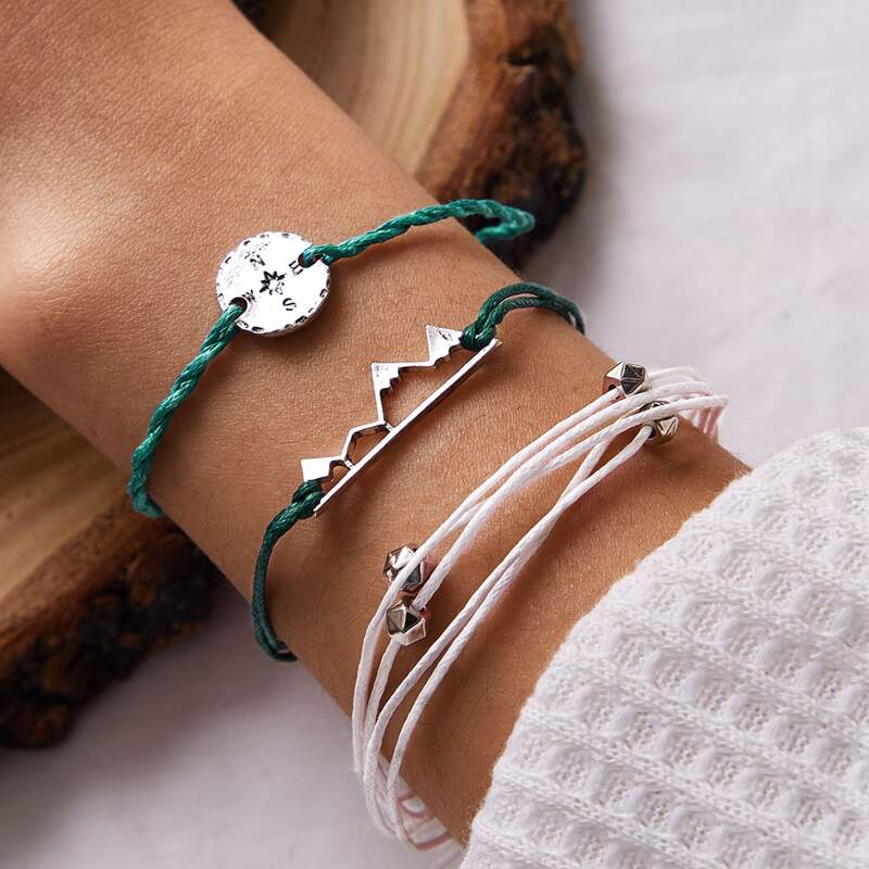 

3pcs Coin Decor Bracelet, Multicolor