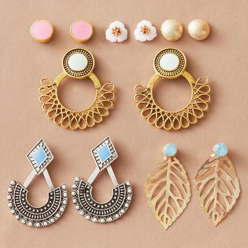 

6pairs Flower & Leaf Decor Earrings, Multicolor