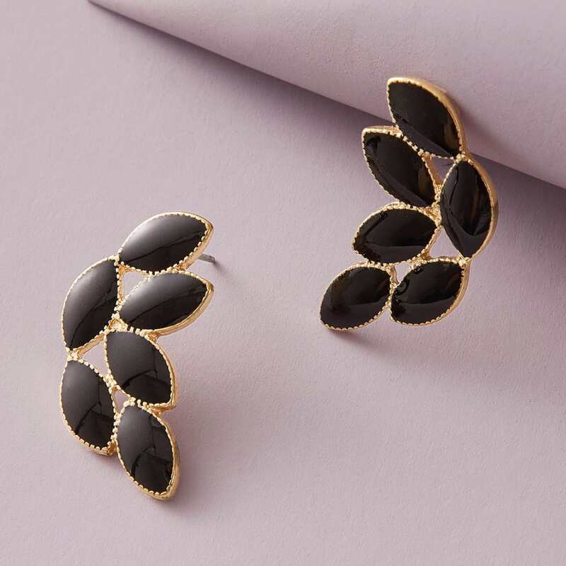 

1pair Dripping Oil Stud Earrings, Black