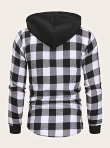 Manfinity Homme Camisa con capucha de hombres con cordón de cuadros - Blanco y Negro - Ver 2