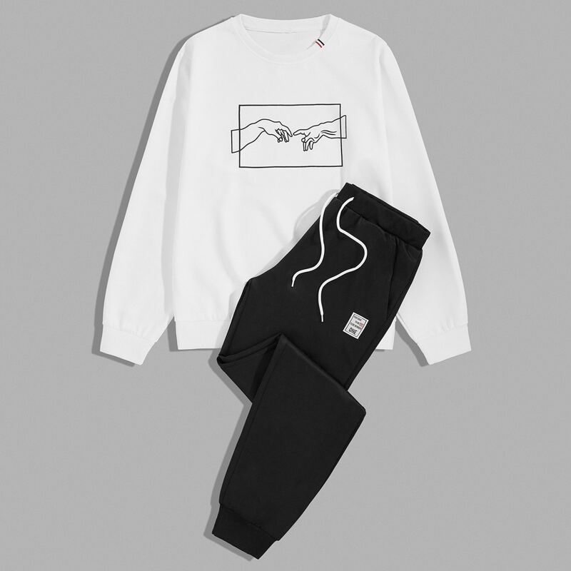 

Guys Camo Print Drawstring Cargo Pants, Black and white