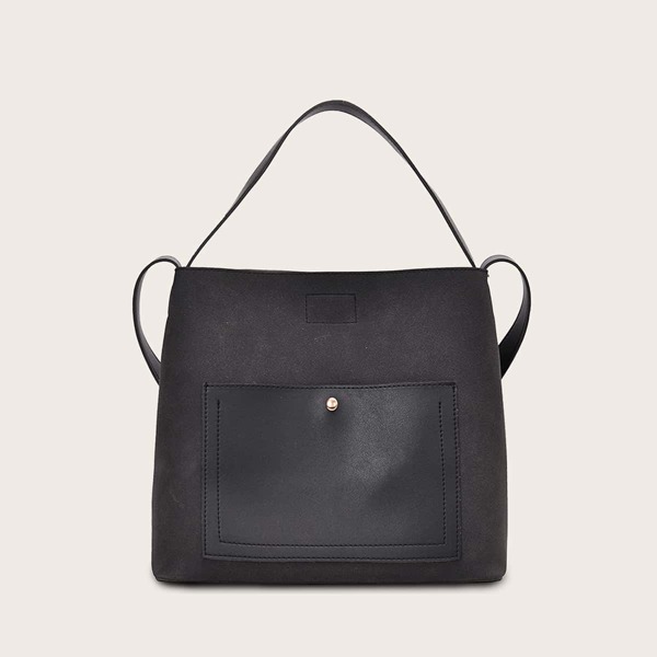 

Minimalist Frosted PU Panel Tote Bag, Black