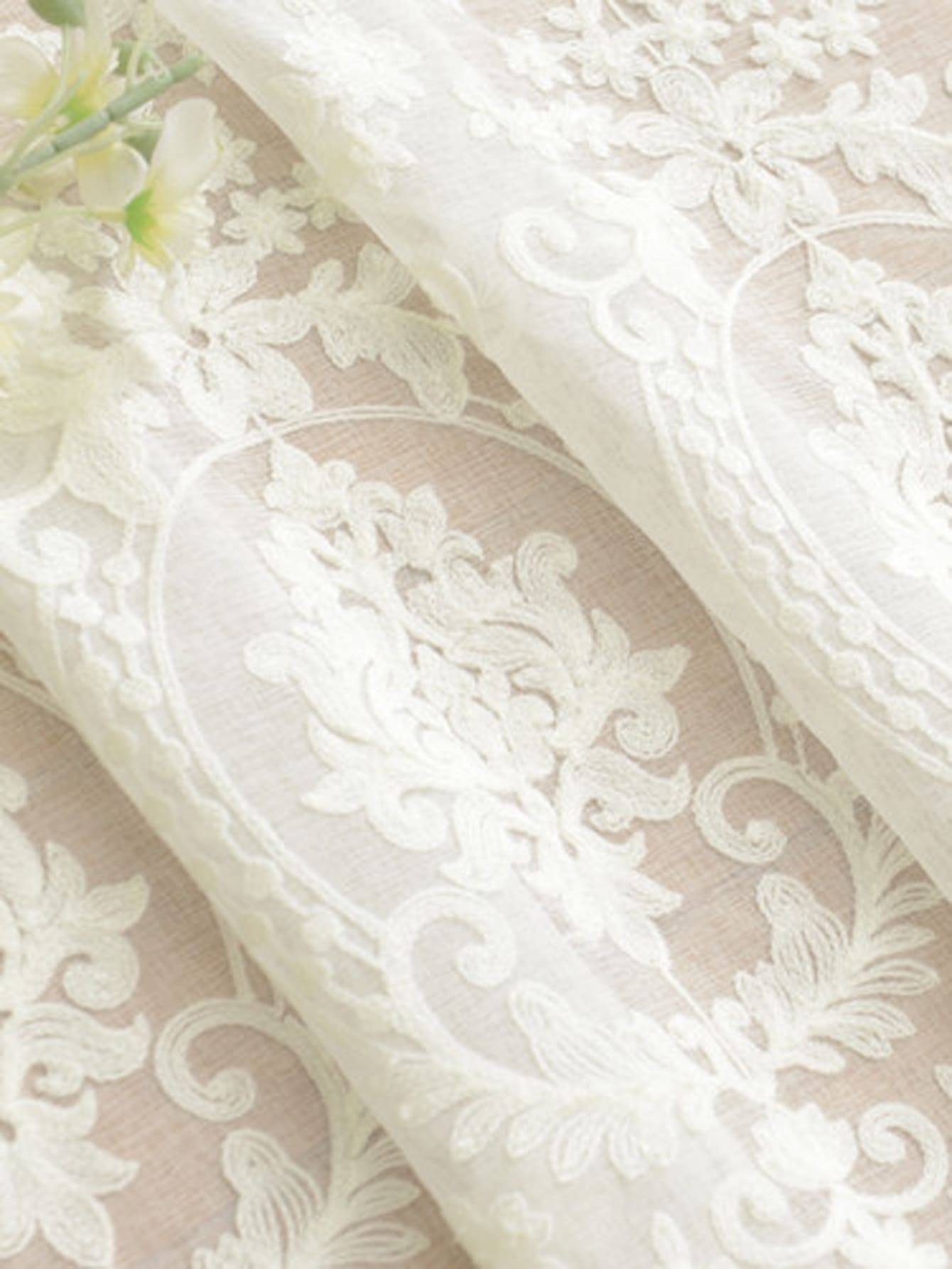 1pc Flower Embroidered Sheer Curtain