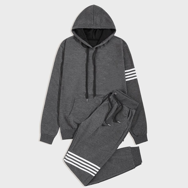

Guys Stripe Drawstring Hoodie & Sweatpants, Grey