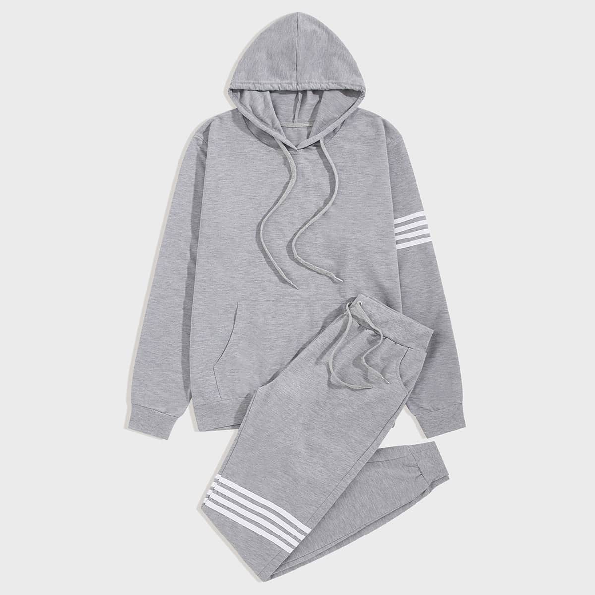 

Guys Stripe Drawstring Hoodie & Sweatpants, Grey