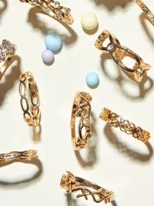 13pcs Rhinestone Decor & Chain Design Rings - Yellow Gold - View 3
