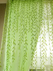 1pc Simple Weeping Willow Printed Window Curtain - Green - View 6