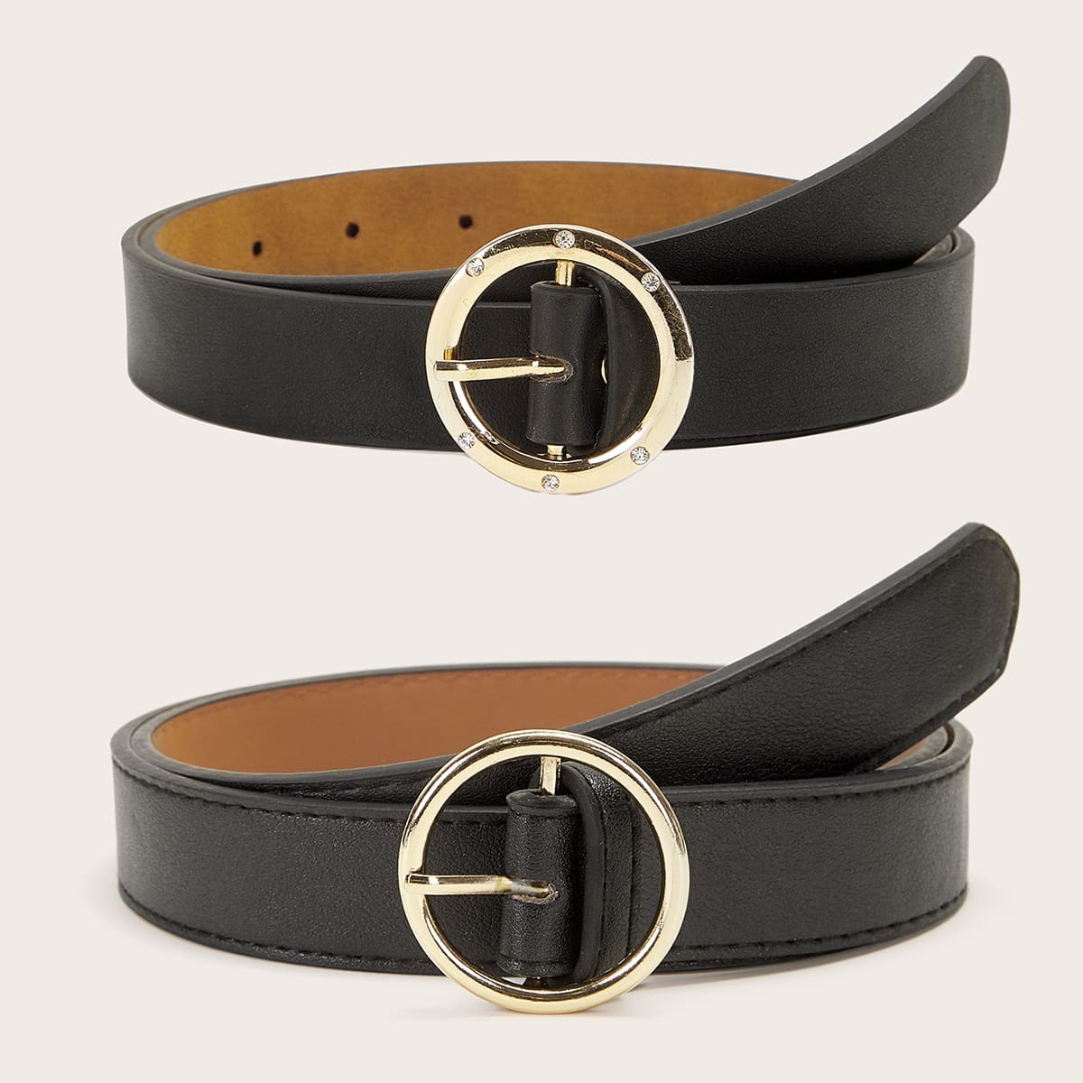 

2pcs Round Buckle Belts, Black