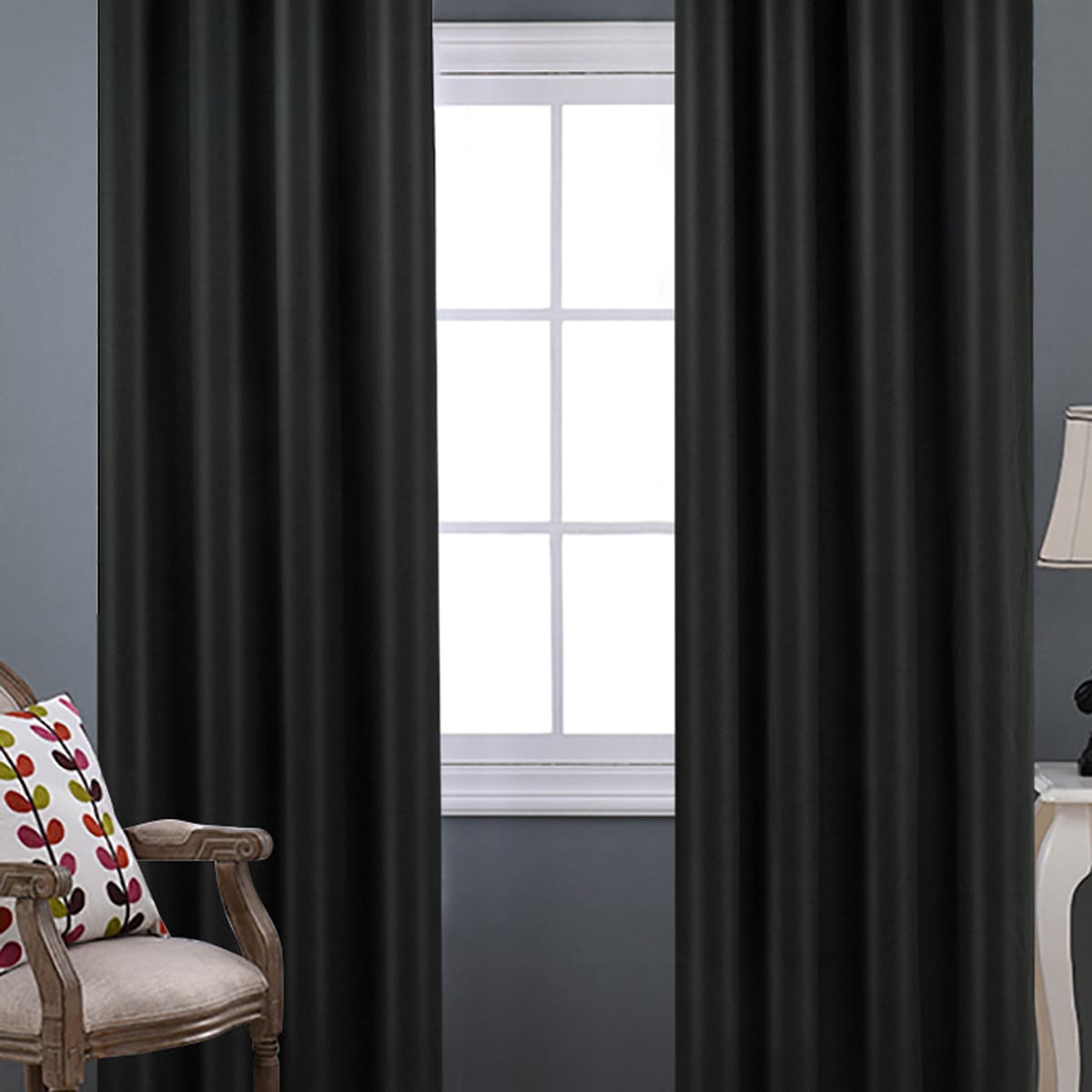 

1pc Solid Color Eyelet Curtain, Black