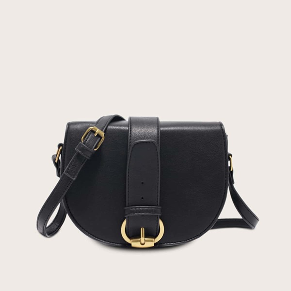 

Buckle Decor Saddle Bag, Black