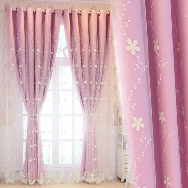 

1pc Floral Sheer Mesh Overlay Curtain, Pink