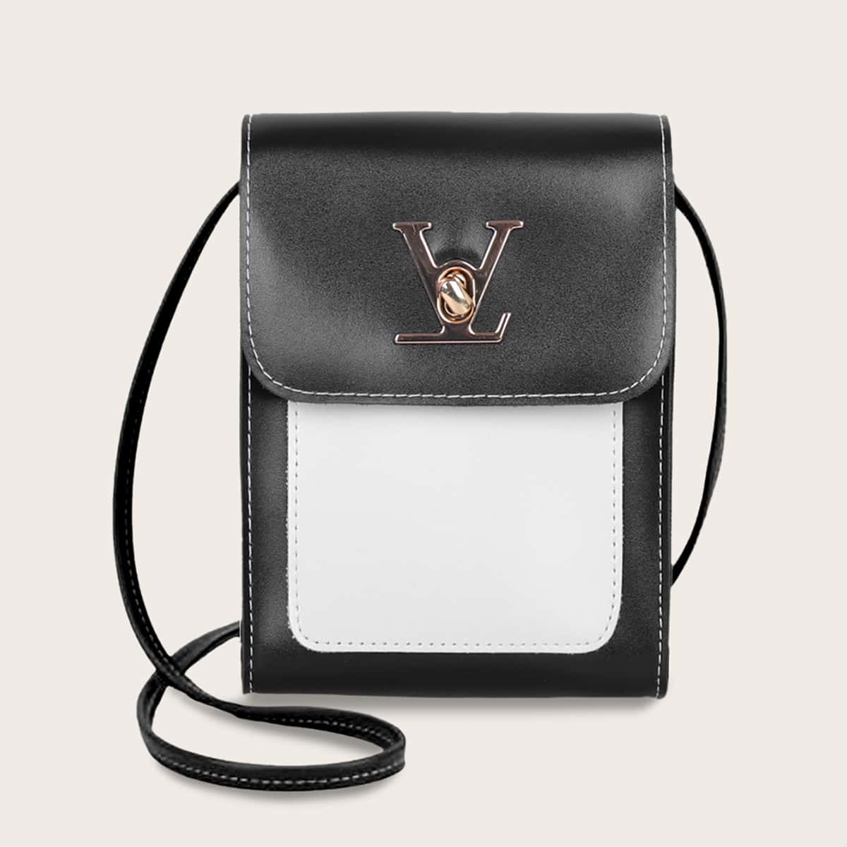 

Two Tone Flap Crossbody Bag, Black and white