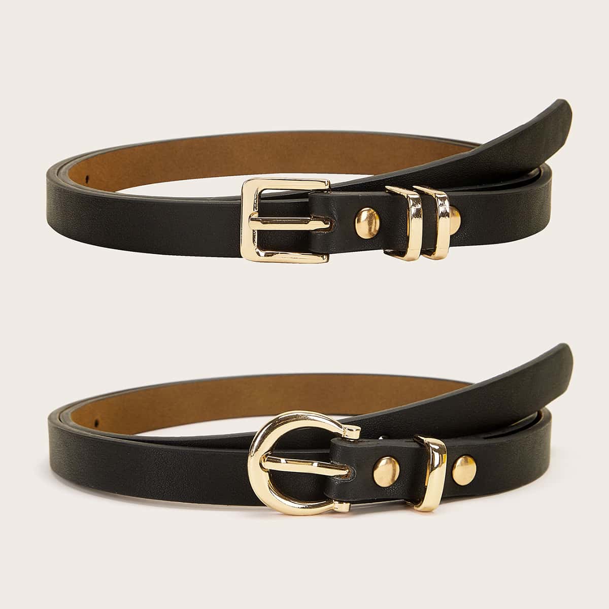 

2pcs Metal Buckle Belts Set, Black