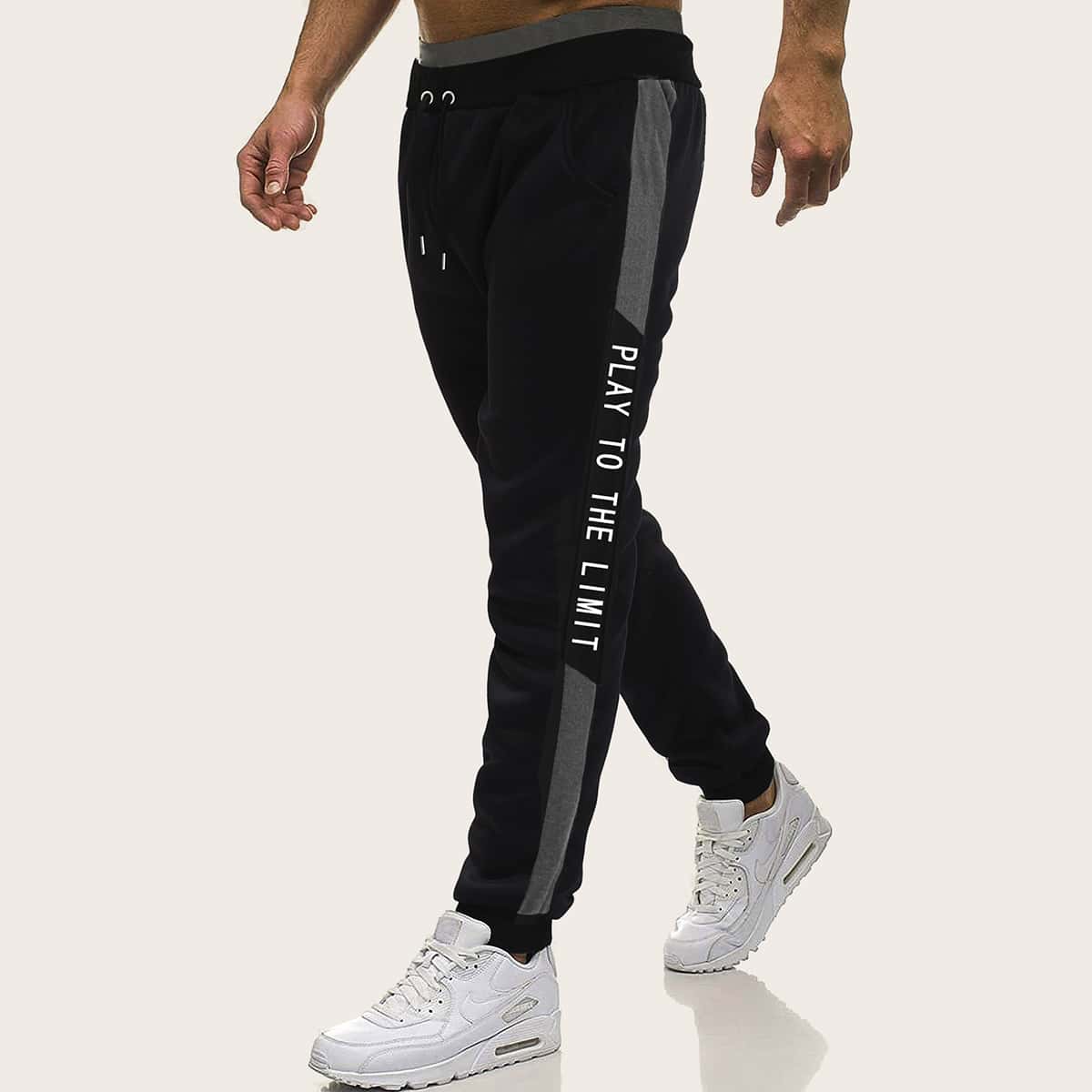 

Guys Letter Graphic Drawstring Sweatpants, Black