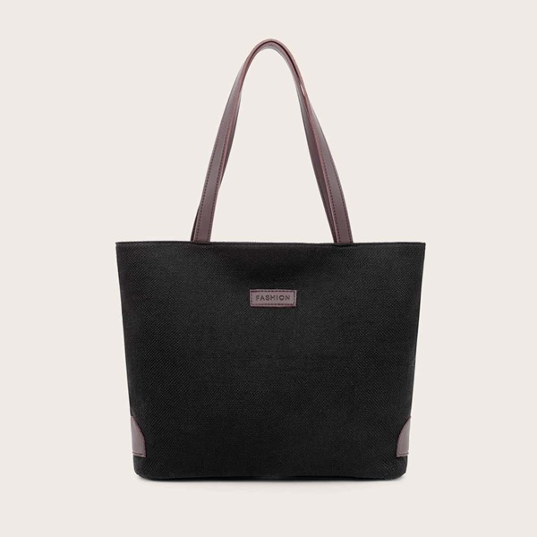 

PU Patch Canvas Tote Bag, Black