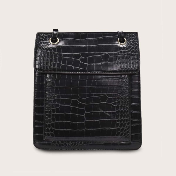 

Croc Embossed Tote Bag, Black
