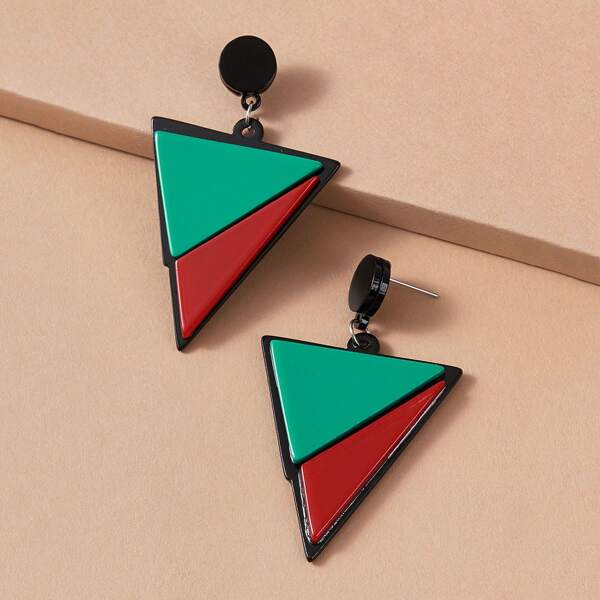 

1pair Color Block Inverted Triangle Drop Earrings, Multicolor