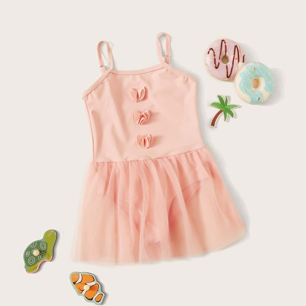 

Toddler Girls Contrast Mesh One Piece Swimwear, Pink pastel