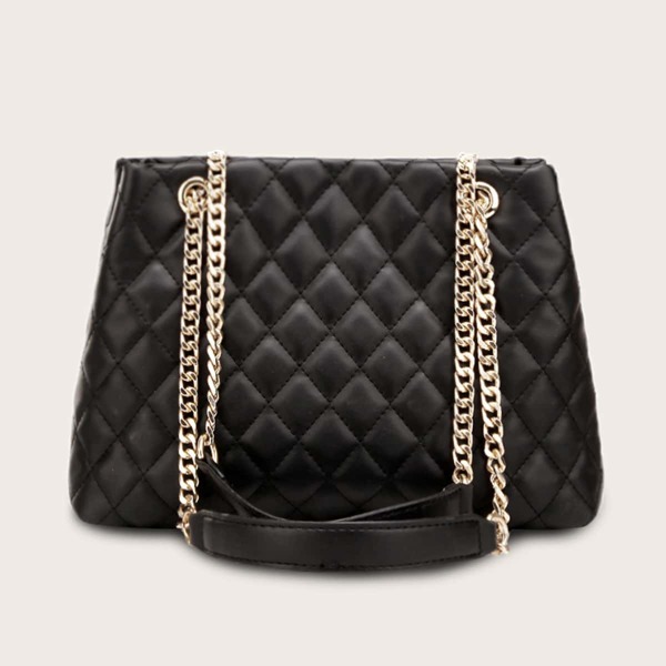 

Quilted Chain Tote Bag, Black
