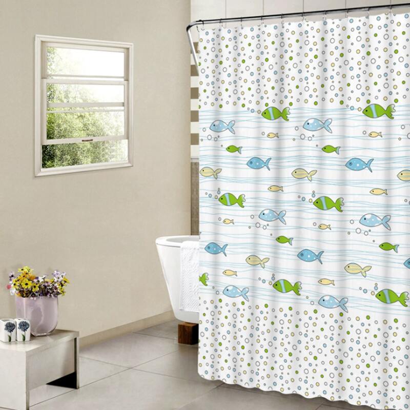 

1pc Fish Print Shower Curtain, White