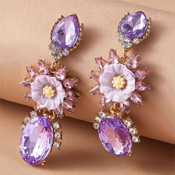 

1pair Gemstone Flower Drop Earrings, Multicolor