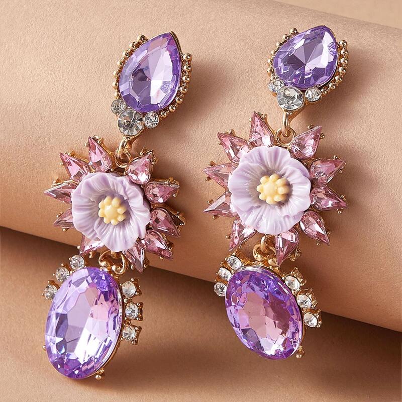 

1pair Gemstone Flower Drop Earrings, Multicolor