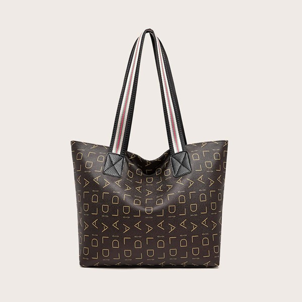 

Letter Graphic Striped Handle Tote Bag, Multicolor