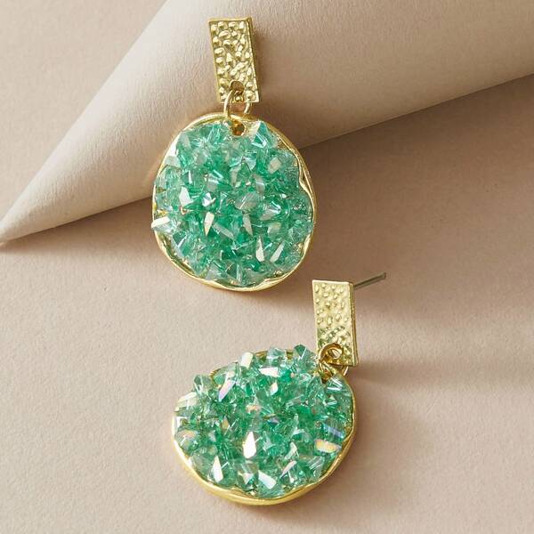 

1pair Stone Drop Earrings, Green