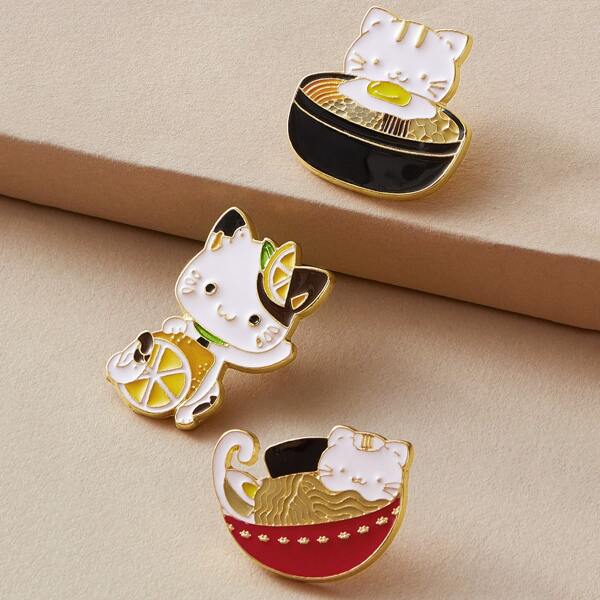 

3pcs Cute Cat Design Brooches, Multicolor