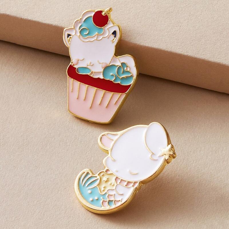 

2pcs Cute Cartoon Brooch, Multicolor