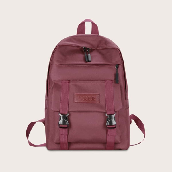 

Letter Patch Release Buckle Front Backpack, Red