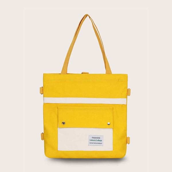 

Letter Patch Canvas Tote Bag, Yellow