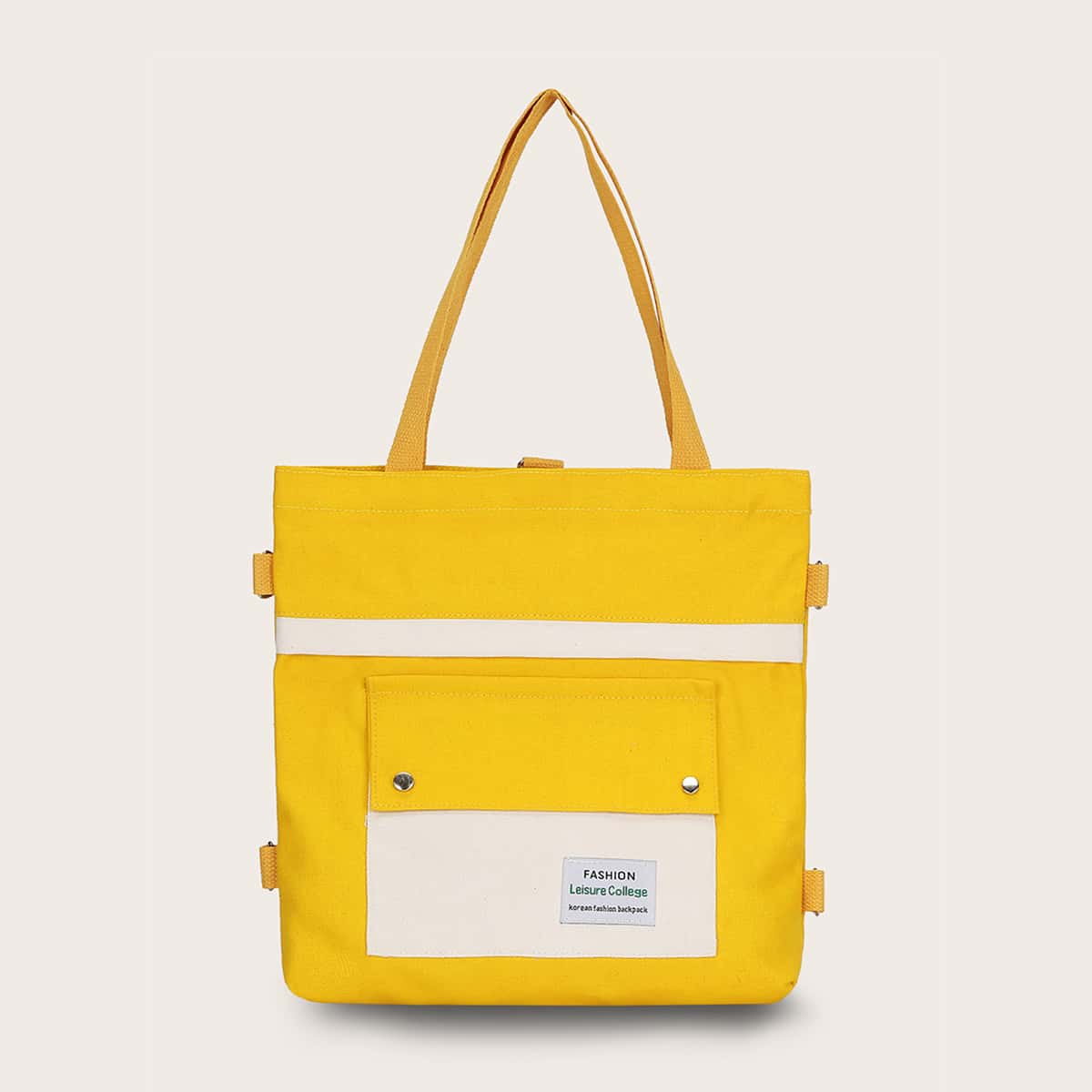 

Letter Patch Canvas Tote Bag, Yellow