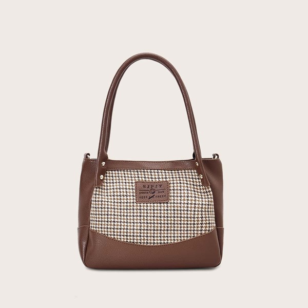 

Houndstooth Panel Tote Bag, Multicolor