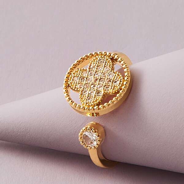 

Кольцо с декором клевера 1шт, Золотистый