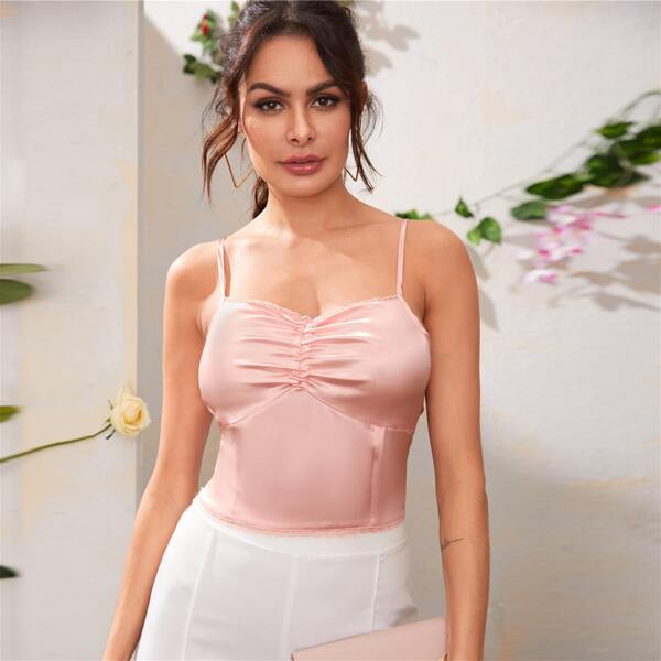 

Ruched Front Solid Cami Top, Pink