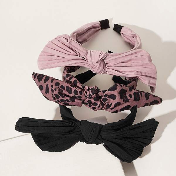 

3pcs Leopard Pattern Bow Knot Hair Hoop, Multicolor