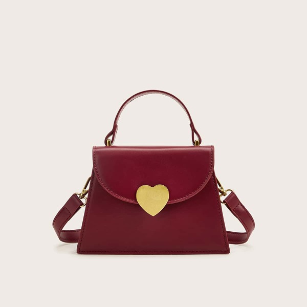 

Mini Heart Decor Satchel Bag, Red