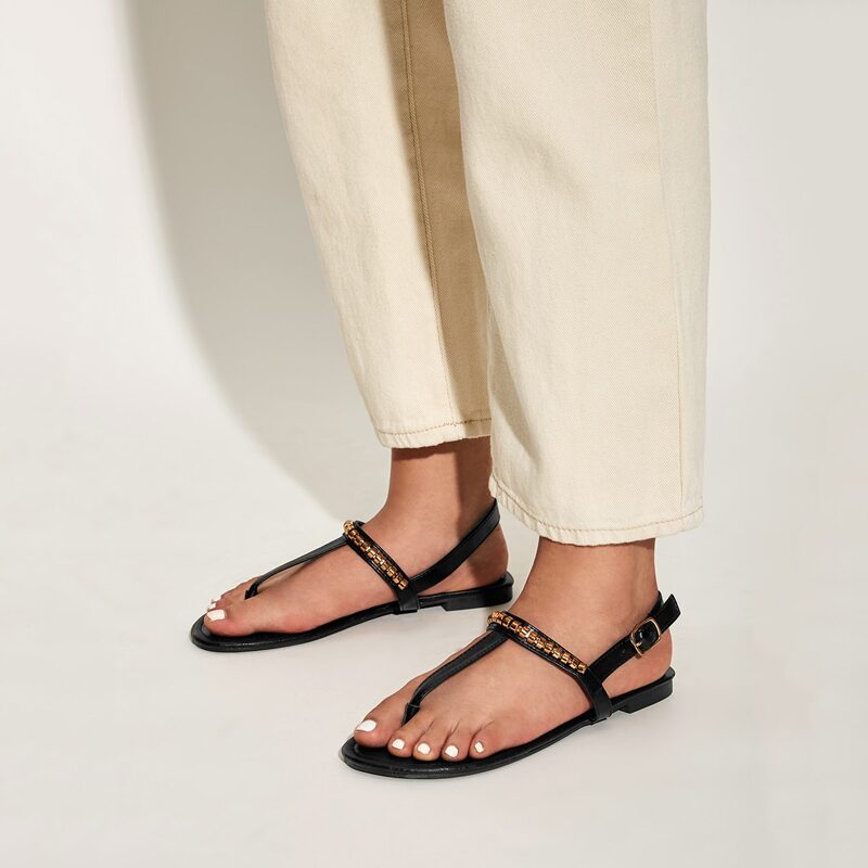 

Toe Post Slingback Flat Sandals, Black